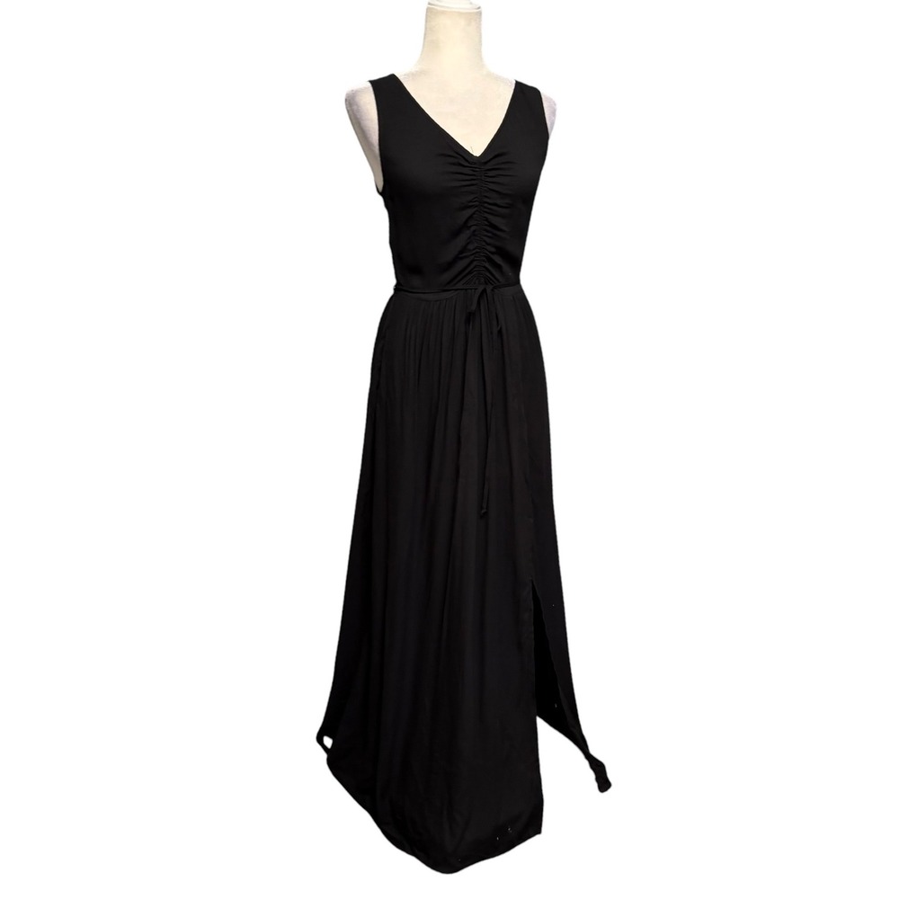 Young Fabulous & Broke Maxi Dress Women S Basque Ruched Slit YFB Minimalist LBD - Picture 2 of 12